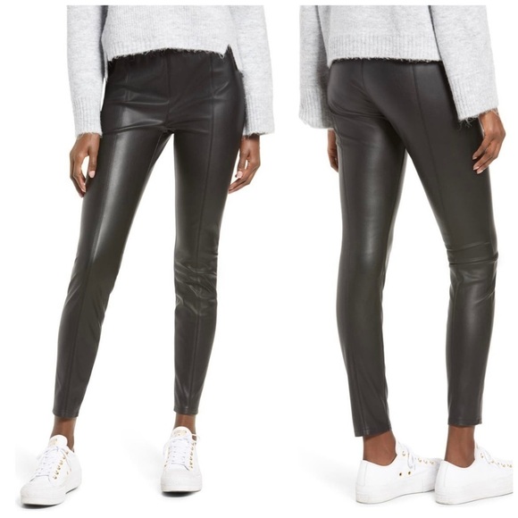 BLANK NYC Night Walks Faux Leather Pull On Black Leggings Size 24 NWT - Picture 1 of 10